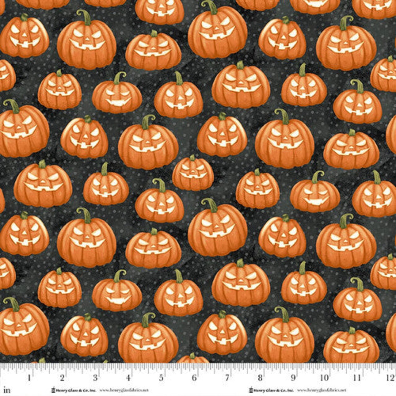 Fabric Henry Glass Glow in the Dark Black Pumpkins by the Quarter Yard Q2029G-39